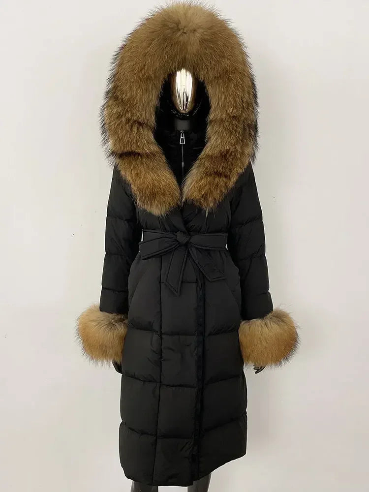 Down Coat – Fur Collar Hooded – Duck Down – White | KIMLUD