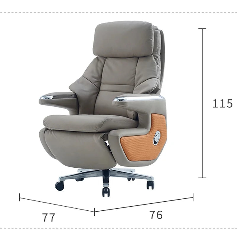 Leather Massaging Executive Office Chair — Beige | KIMLUD