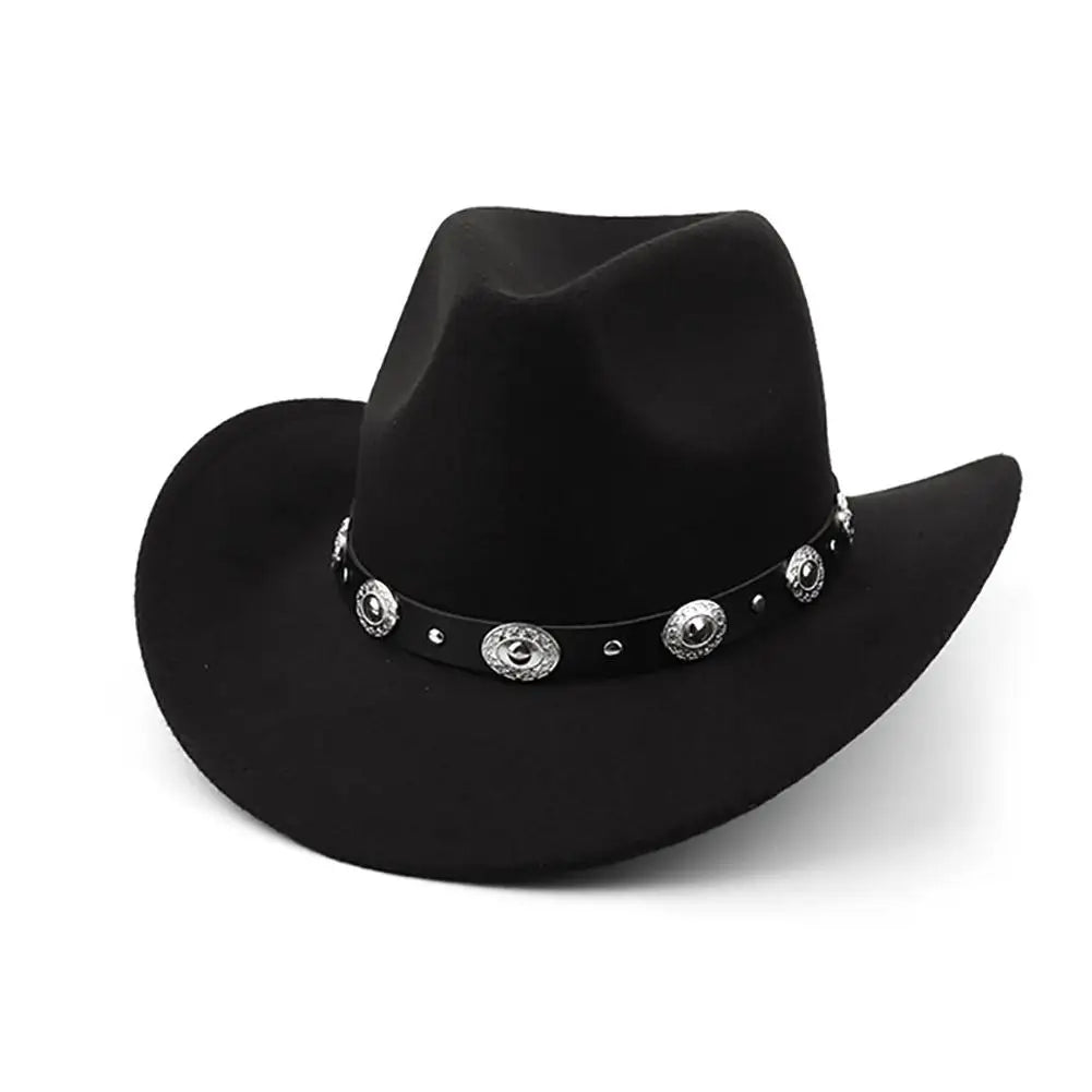 Felt Cowboy Hat With Wide-Brim Western — Black | KIMLUD