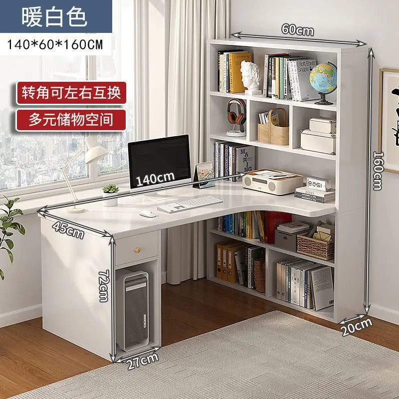 Computer Desk Bookshelf Integrated Shelves Drawers Large Laptop Home Bedroom Student Study Writing Desk Simple Office Table