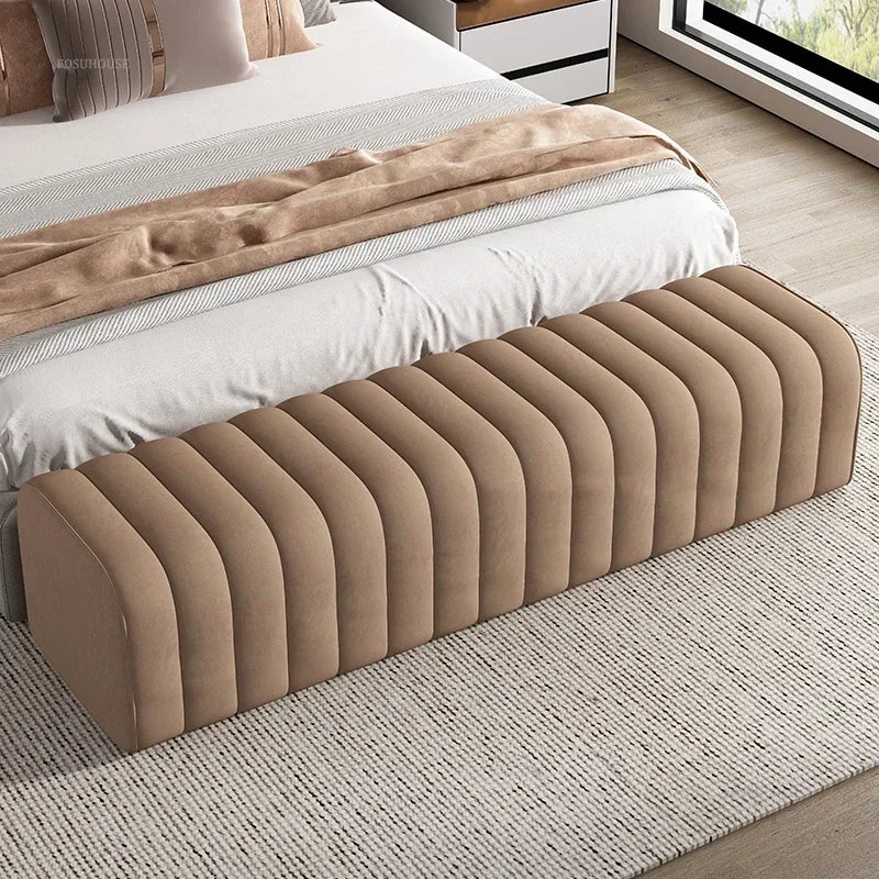Nordic Minimalist Fabric Stool Shoe-Changing Hallway Bench With Soft Padded Seat — Light Gray | KIMLUD