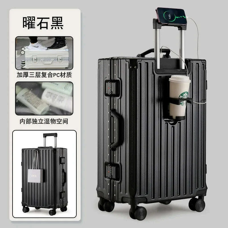 new-multifunction-suitcase-with-usb-charging-aluminum-frame-pc-suitcase-trip-cabin-male-and-female-carrier-2830-inchkimlud-womens-fashion-34624071