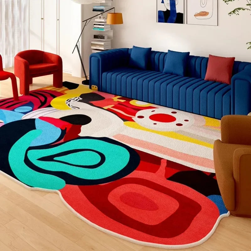 Polyester Rug Abstract Art Irregular Edges Rectangular Wilton Weave Hand Washable — Multicolor | KIMLUD