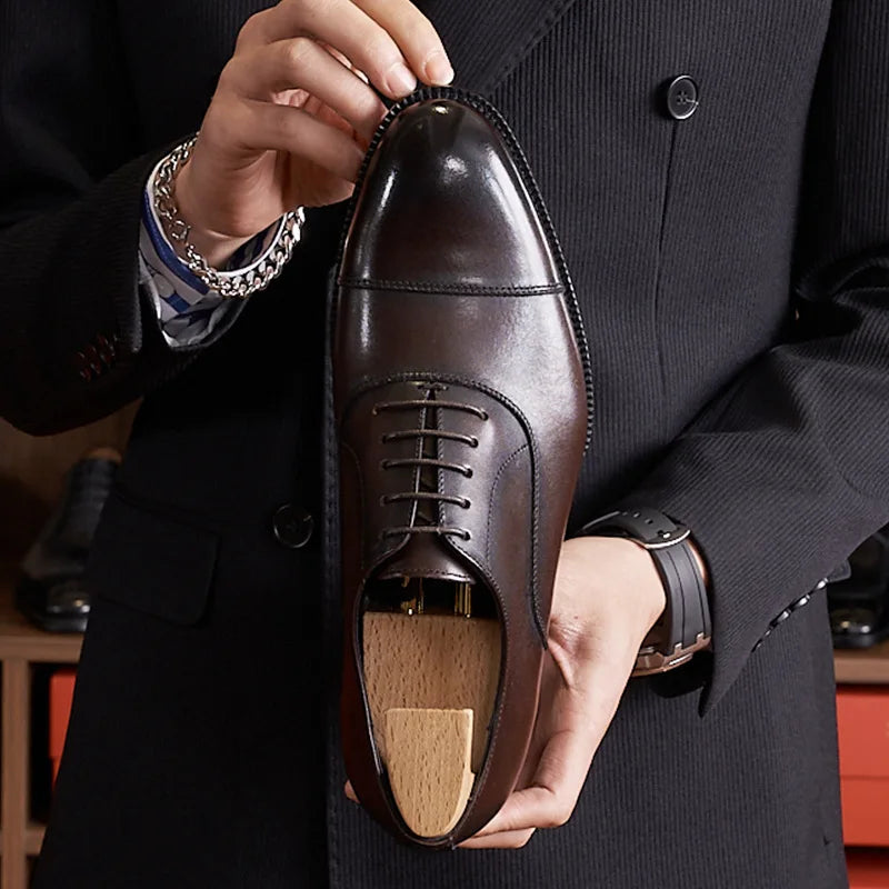 Italian Elegant Mens Wedding Oxfords Shoes Luxury Genuine Leather Handmade Quality Comfortable Autumn Retro Dress Social Shoes