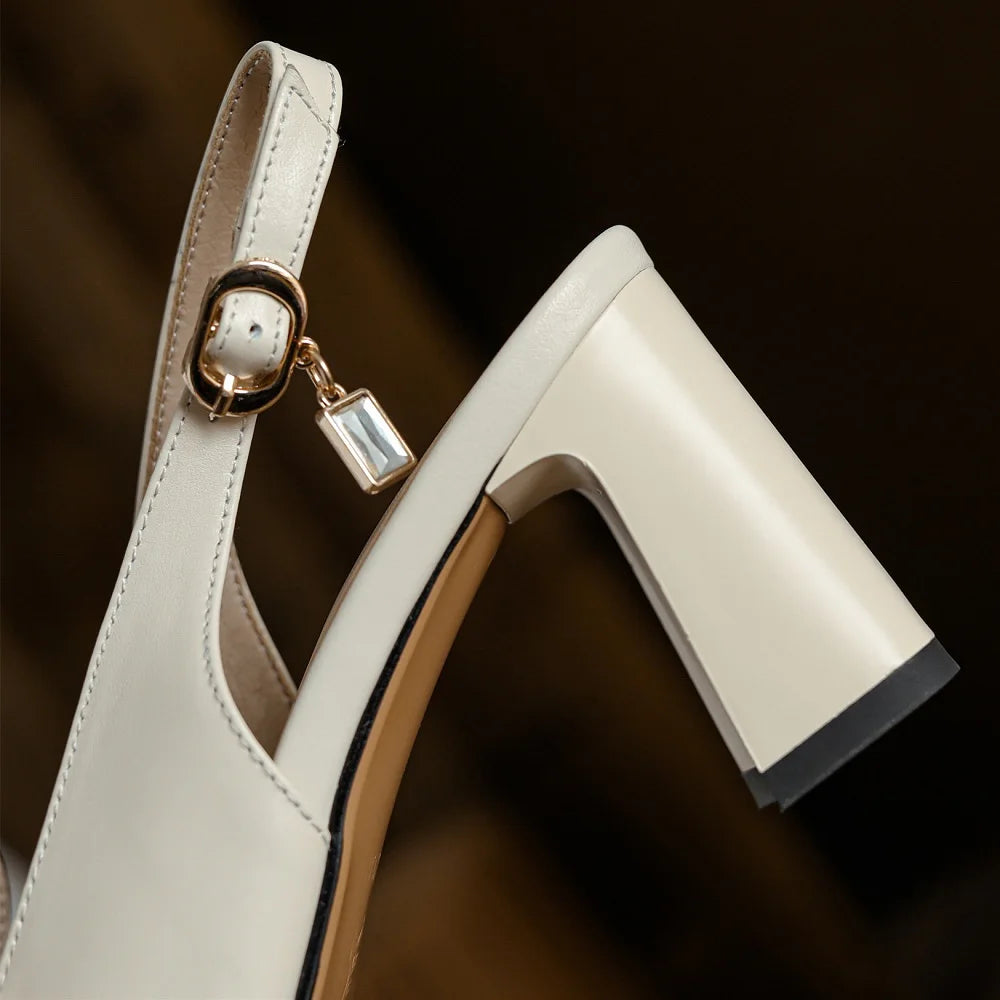 【JOCHEBED HU】2026 New Summer Retro High-heeled Lady Sandals Female Thick Heel Square Toe with Back Empty Shoe Trend 33-46