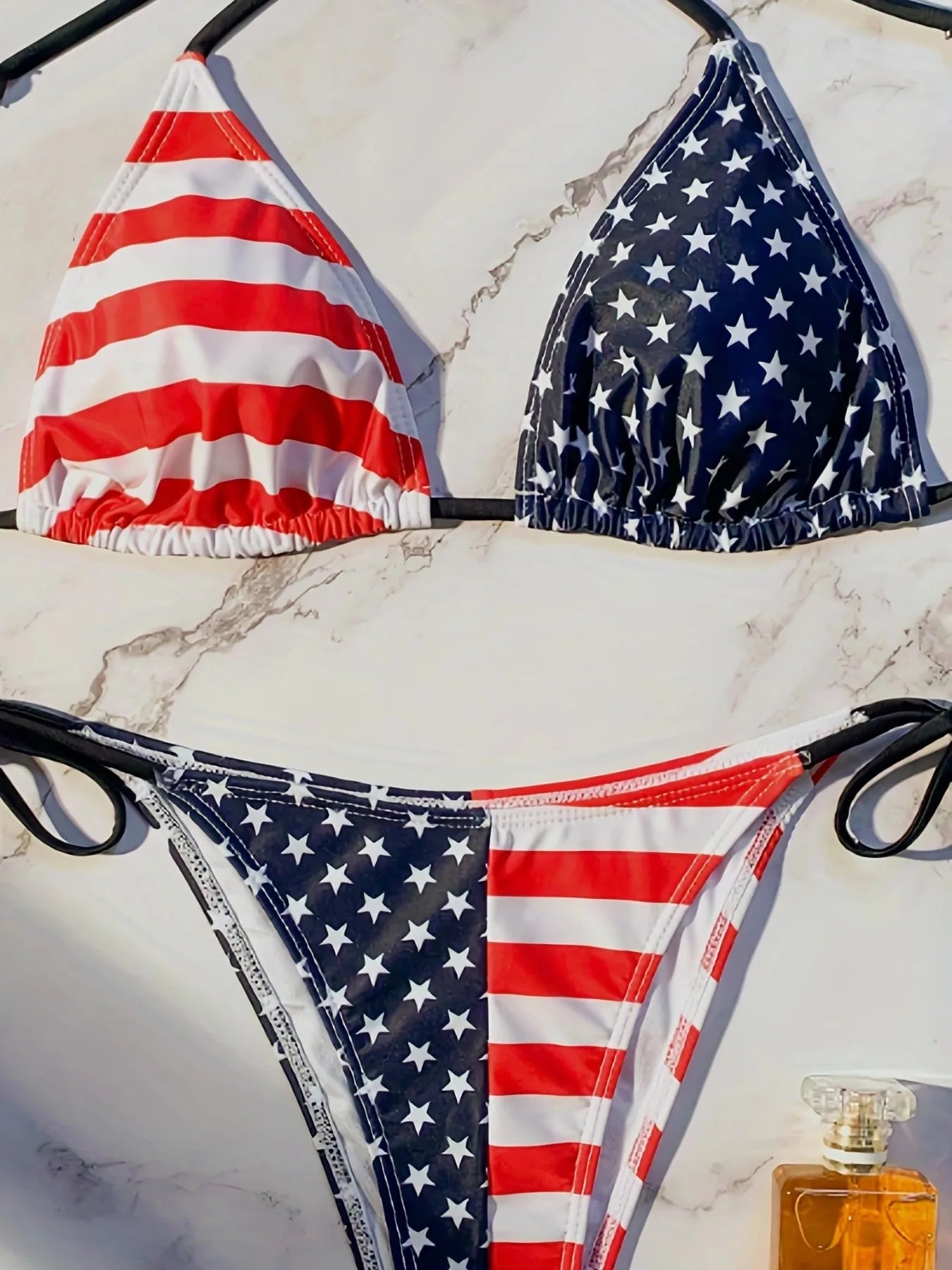 Flag Print Push Up Halter Bikini — Red White Blue | KIMLUD