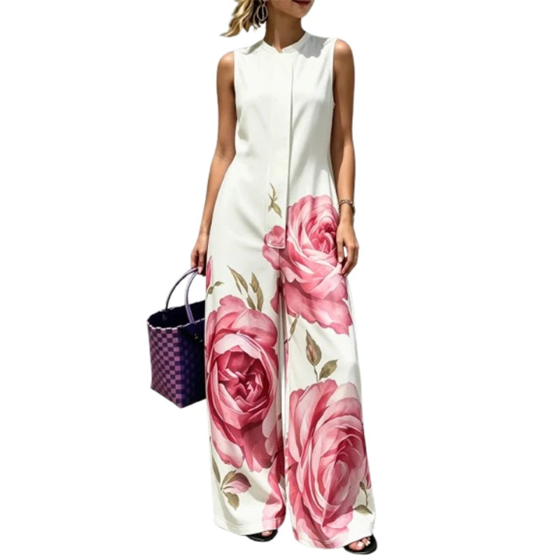 Polyester Elastane Floral Jumpsuit — Black | KIMLUD
