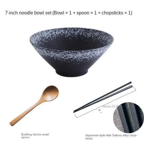 Porcelain Japanese Ramen Bowl Large — Black | KIMLUD