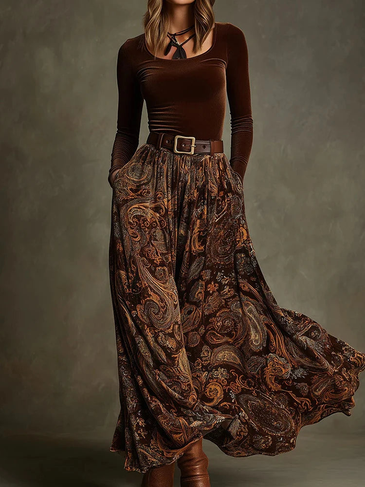 KIMLUD, Autumn Winter Women's O Neck Pullover Top And Maxi Skirt Two-Piece Set Long Sleeve Chic Holiday Fashion Outfit Ladies Suits 2025, KIMLUD Womens Clothes