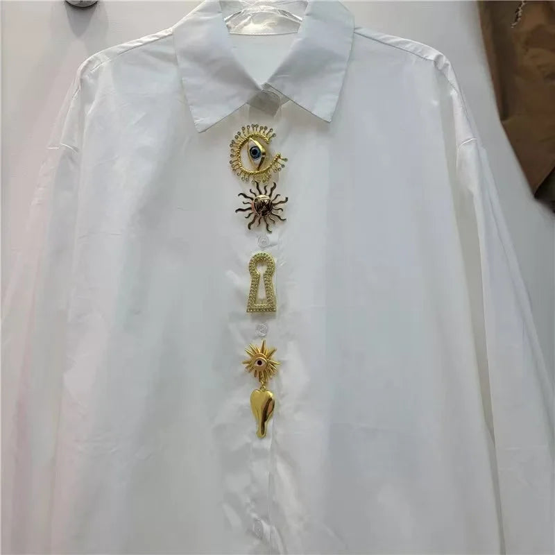 Blouse – Long Sleeve – Cotton – Turn-Down Collar | KIMLUD