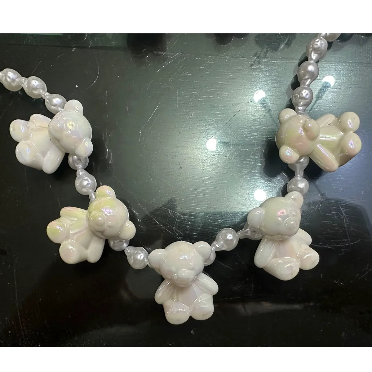 Imitation Pearl Coin Charm Necklace — Grey | KIMLUD