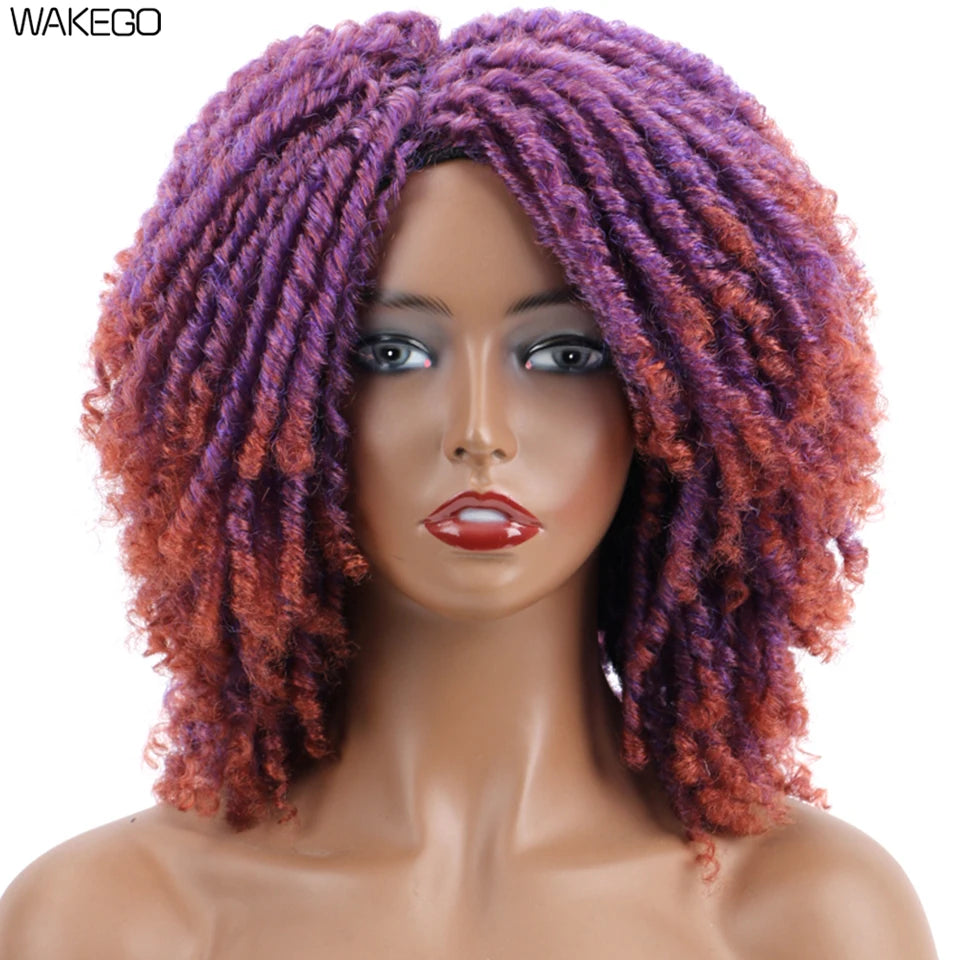 Short Dreadlock Wig Curly Synthetic Twist Faux Locs — Multicolor | KIMLUD