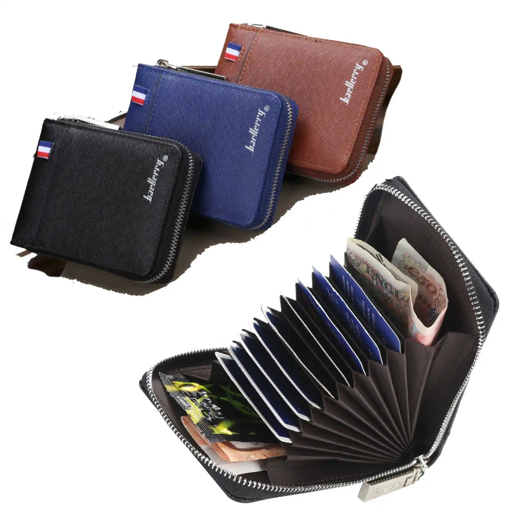 PU Leather Wallet Zippered Multi-Card Coin Pocket — Black | KIMLUD