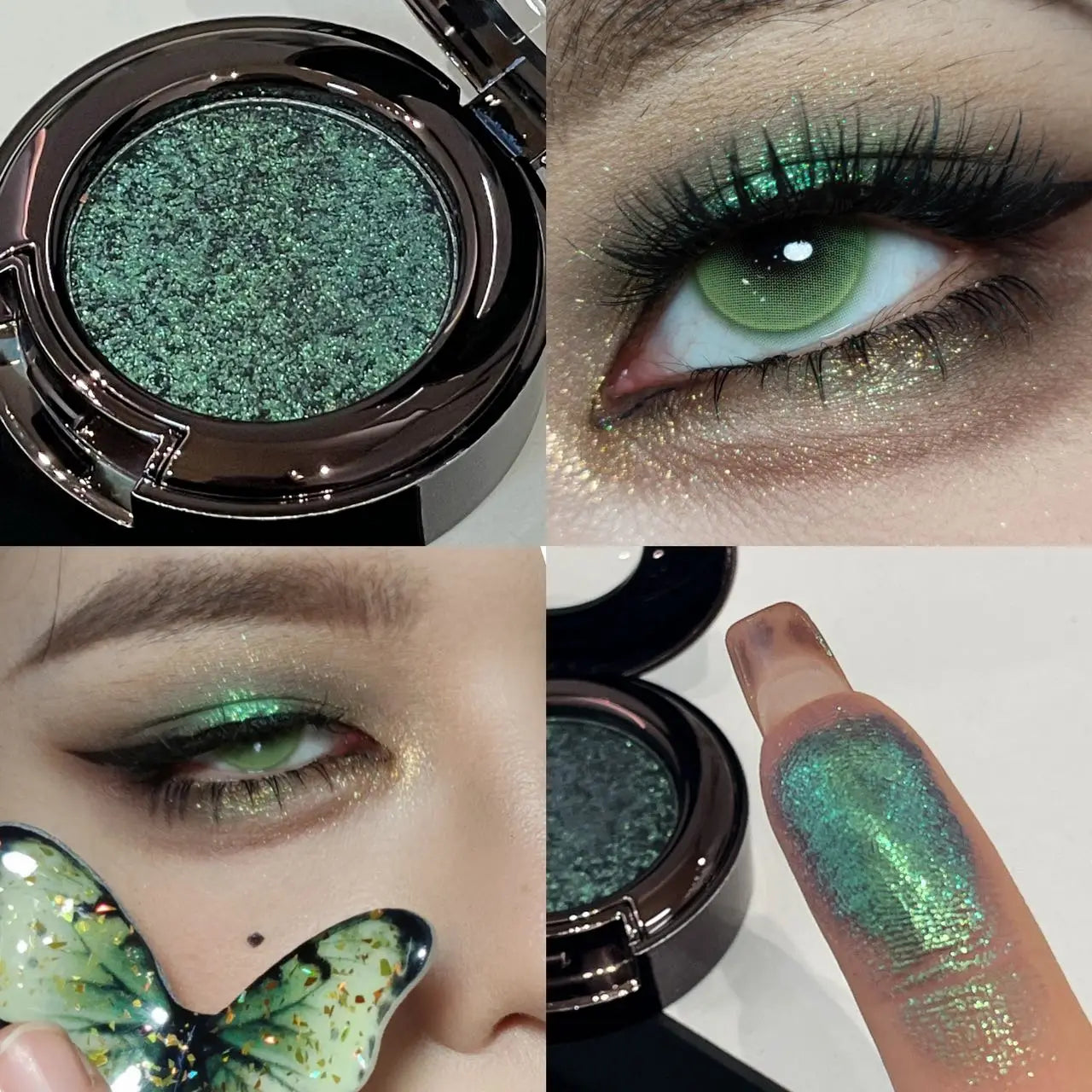 Cream Metallic Eyeshadow Palette Smoked Green With Chameleon Blue Sparkle — Smoked Green | KIMLUD