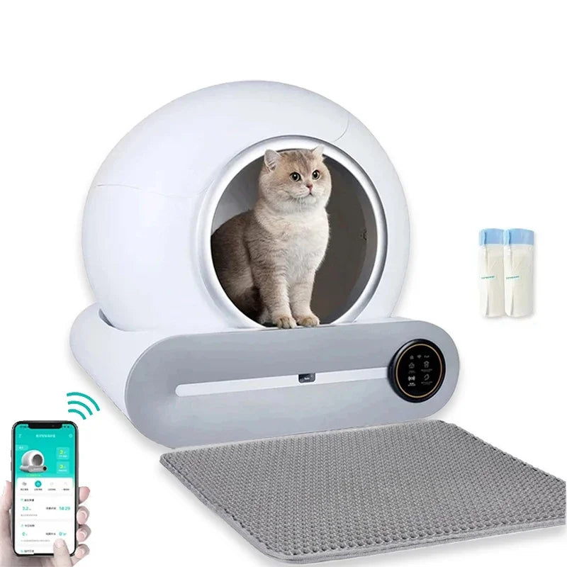 Self-Cleaning Automatic Cat Litter Box Enclosed 65L — White | KIMLUD