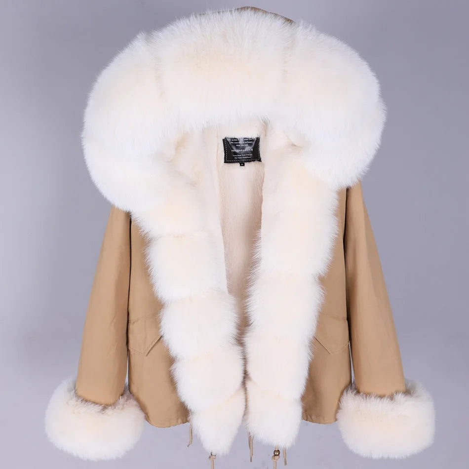 MAOMAOKONG Winter Clothes Women Natural Fur Coat Real Raccoon Fur Collar Parkas Remove Faux Fur Lining Warm Thick Short Jacket