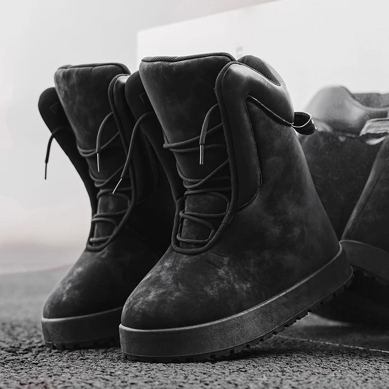 Mens Boots Fashion High Top Shoe Outdoor Casual Bare Boots Motorcycle Shoes Hiking Boot Sports Thick Soles Comfort Durable Lacs