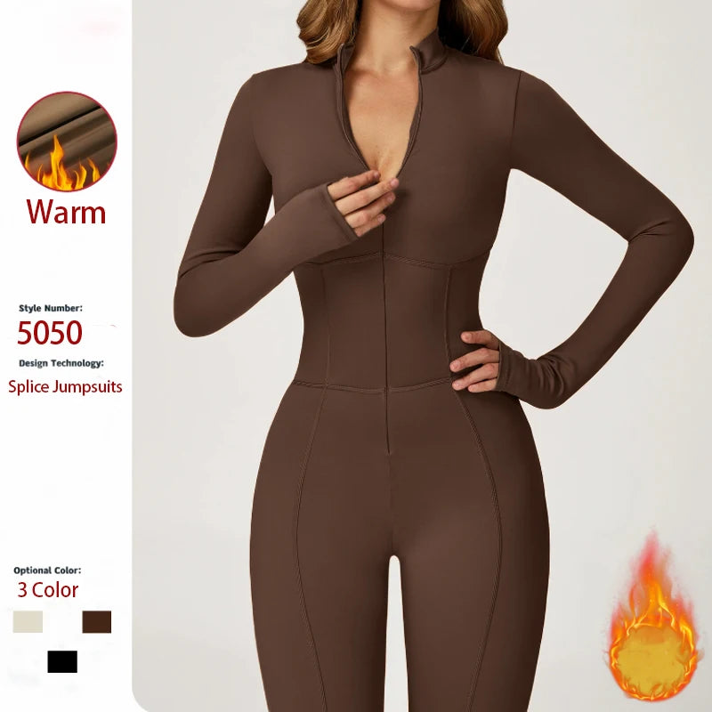 Jumpsuit – Zipper Long Sleeve – Nylon Elastane Broadcloth | KIMLUD