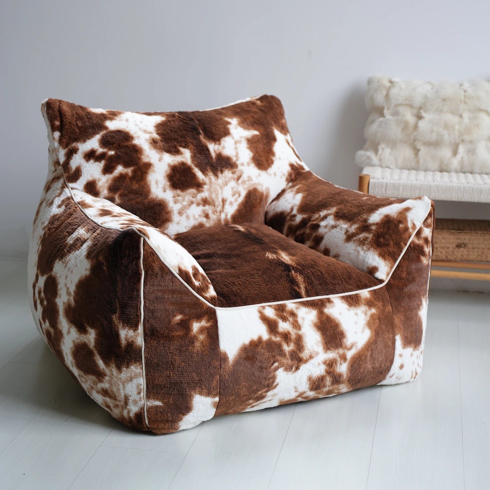 Minimalist Bean Bag Sofa Designer Soft Modern Lounge Seating For Cozy Living Rooms — Brown | KIMLUD