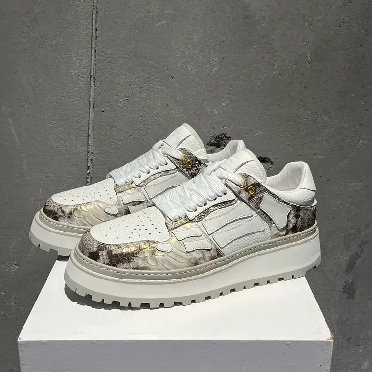 Men Genuine Leather Casual Shoes Personality Design Sport Shoe Outdoor Driving Jogging Shoes Men White Platform Sneakers Loafers