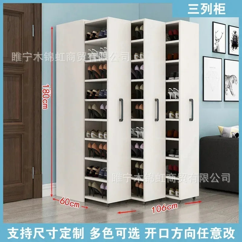 Sliding dustproof shoe cabinet, large capacity wheeled side pull shoe rack storage drawer type seam storage cabinet at home entr