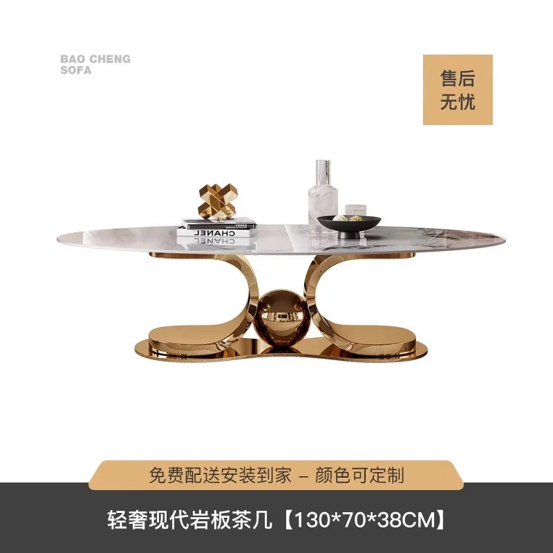 Minimalist Rock-Slab Coffee Table Ellipse Shape — Natural | KIMLUD