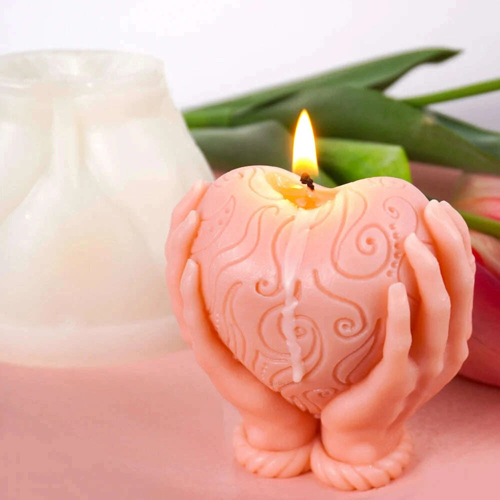 KIMLUD, Valentine's Day Ornament Silicone Candle Mold DIY Hand Hold Heart Soap Molds Plaster Chocolate Baking Making Home Festival Decor, KIMLUD Womens Clothes