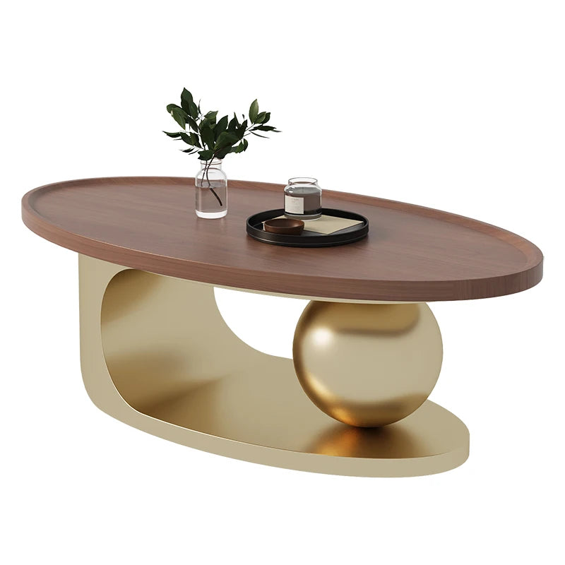 Nordic Designer Minimalist Coffee Table Oval Silhouette Rock Slab Top — Ivory White | KIMLUD