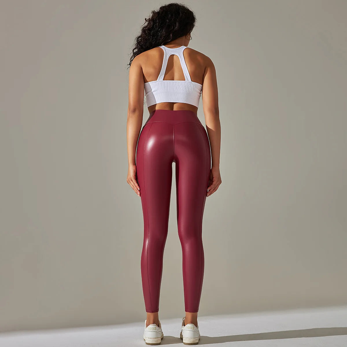 Women's New Elastic Bright PU Patchwork Leather Pants Colorful High Waist Tight Fit Hip Up Outwear Sexy Stretch Yoga Leggings
