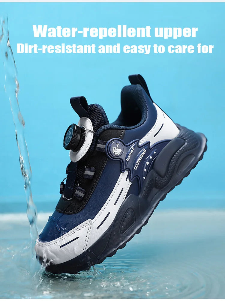 Leather Running Shoes Anti-Slip Waterproof — Black | KIMLUD