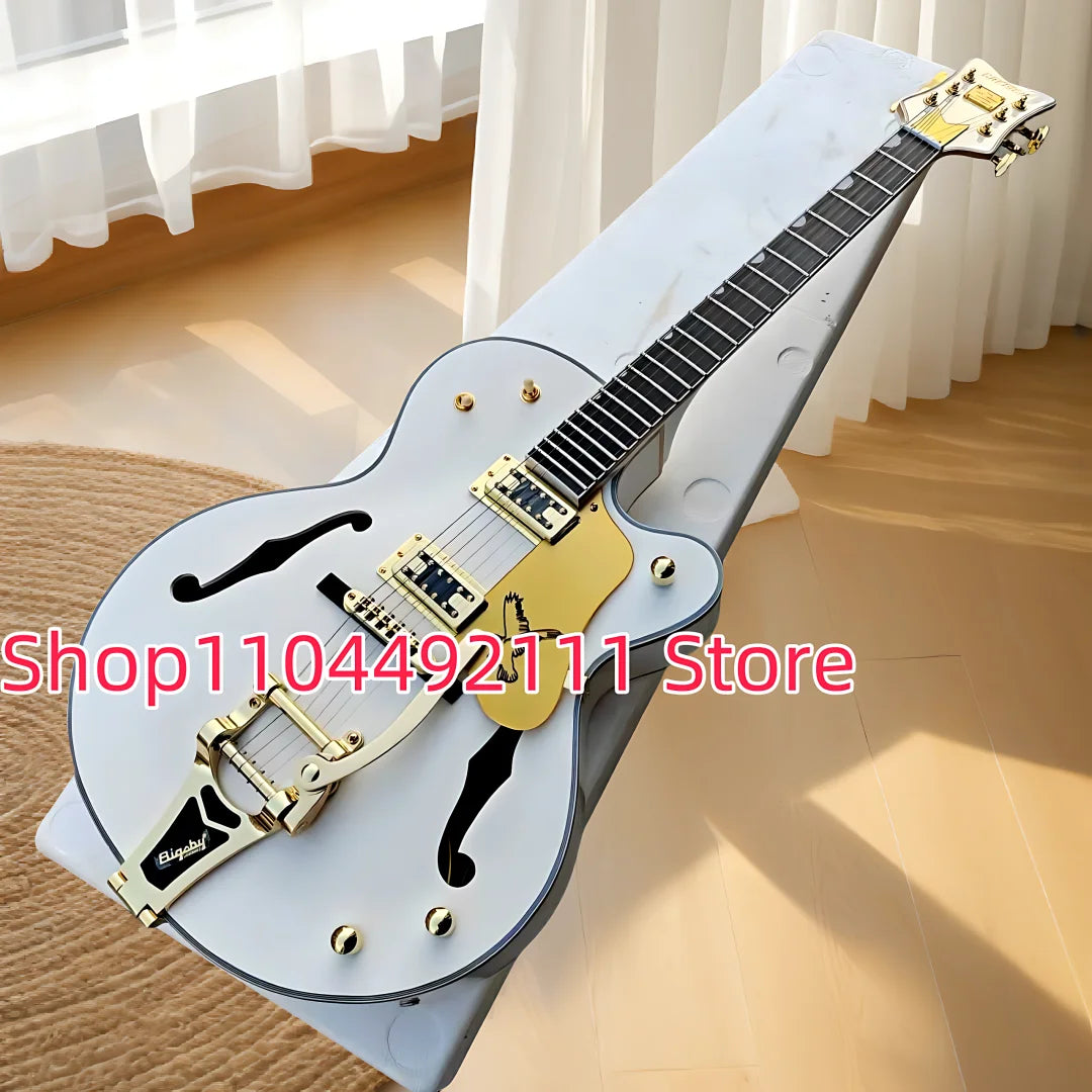 Semi-Hollow Jazz Electric Guitar Ebony Tremolo — Pale Ice Blue | KIMLUD