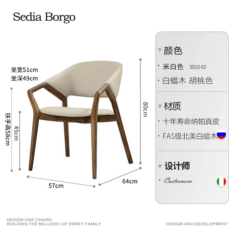 Nordic Chair Ivory Leather On Walnut Wood — Ivory | KIMLUD