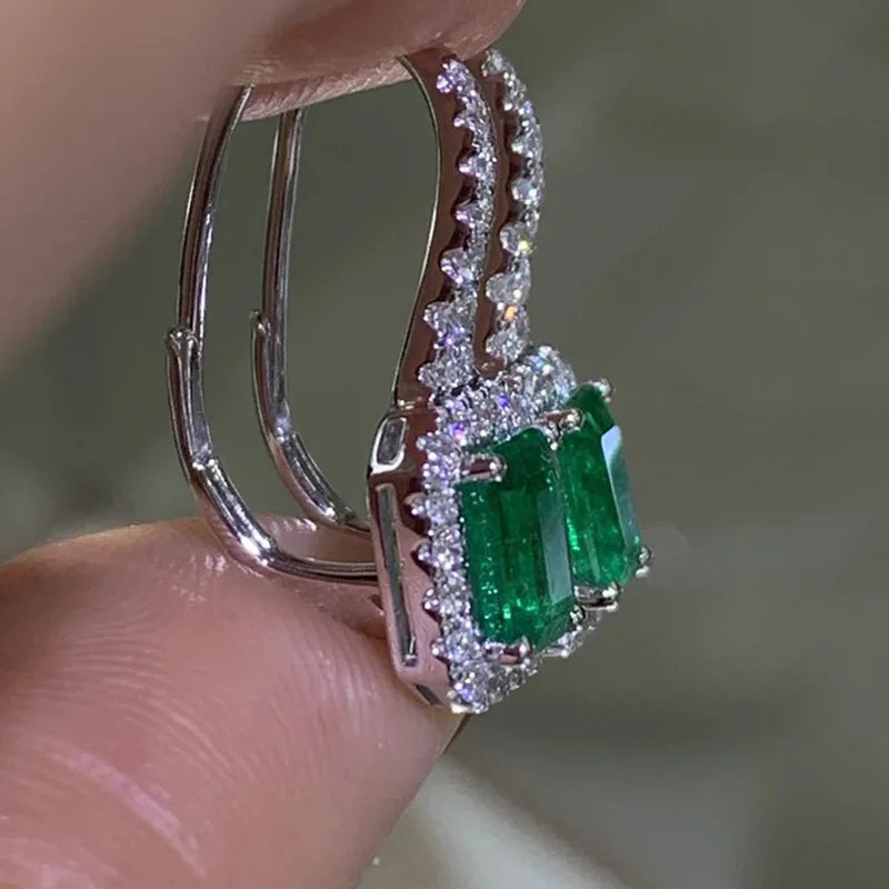 Cubic Zirconia Drop Earrings Water-Drop Inlaid — Emerald | KIMLUD