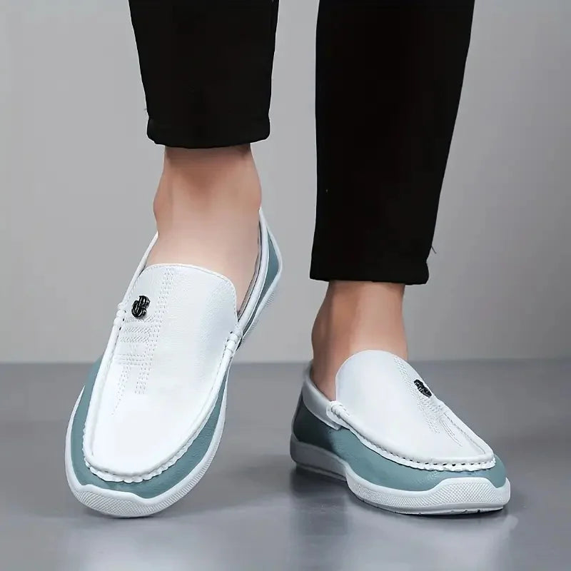 Men's Slip-On Loafers – Color Block – White Blue | KIMLUD