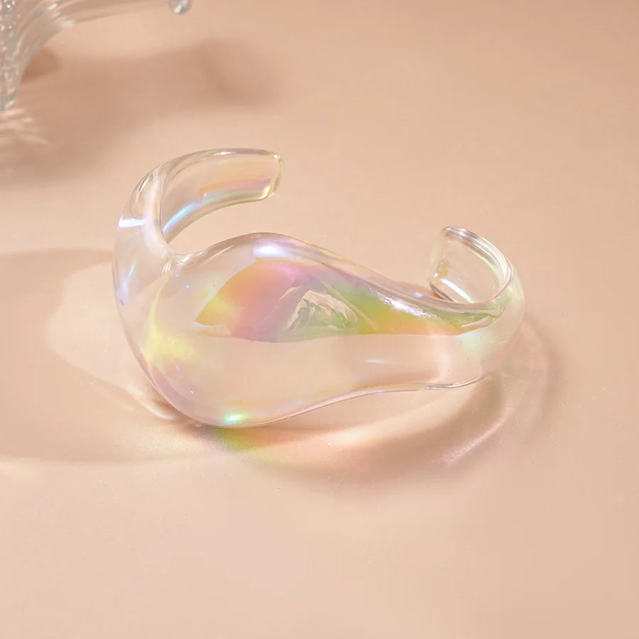 Bohemia Transparent Colorful Acrylic Opening Bangle for Women Irregular Large Wide Cuff Bracelet New Trend Couple Jewelry F