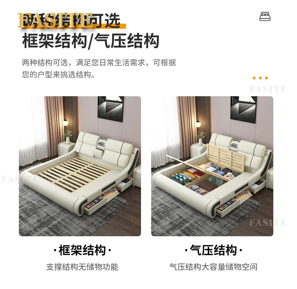 Modern Simple Massage Bed Luxury Water Proof Design Bedframe Double Bed Smart White Nordic Furniture