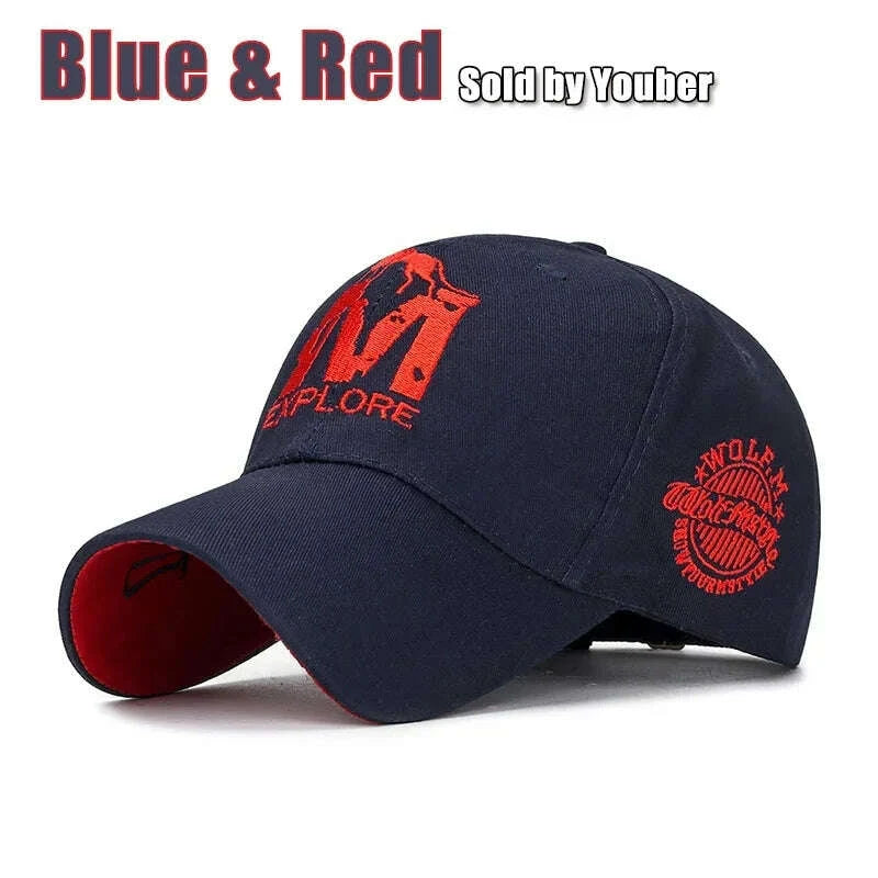 KIMLUD, M letter Wolf Totem Embroidery Cotton Adjustable Hard Top Baseball Cap Sun Hat Trucker Caps Dad Hats, KIMLUD Womens Clothes