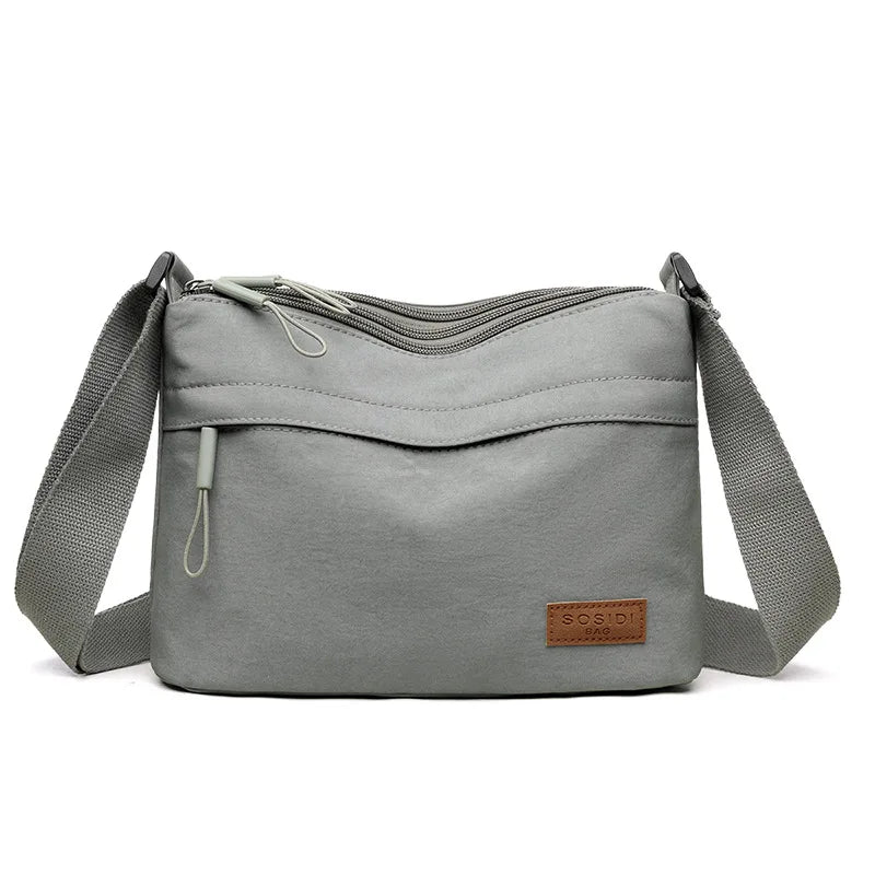 Canvas Textured Nylon Shoulder Crossbody Bag Multi Pocket — Cream | KIMLUD