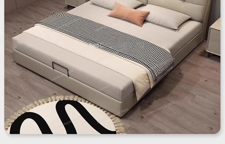 Modern Velvet Bed Headboard Set With Storage — Soft Gray | KIMLUD