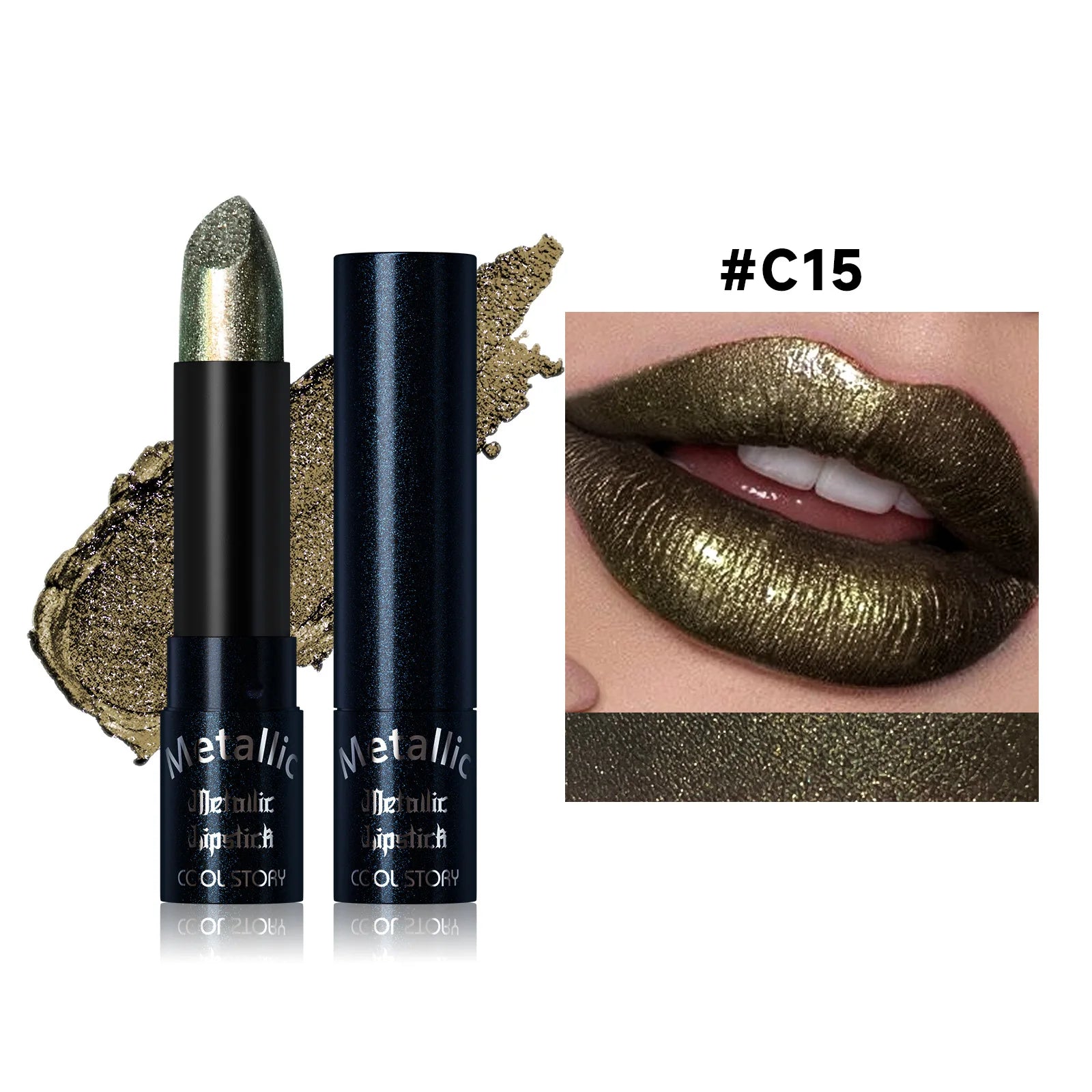 15Colors Metallic Glitter Lipstick Waterproof Lasting Diamond Pearlescent Metallic Lipstick Blue Lip Gloss Women Makeup Cosmetic
