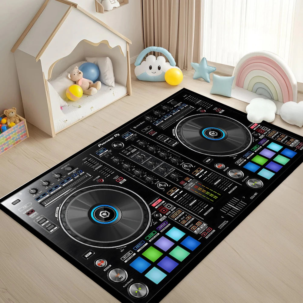 Retro DJ Console Carpet Music Studio Pattern Mat Stylish Area Rug for Living Room Bedroom Home Decoration Home Rugs for Bedroom