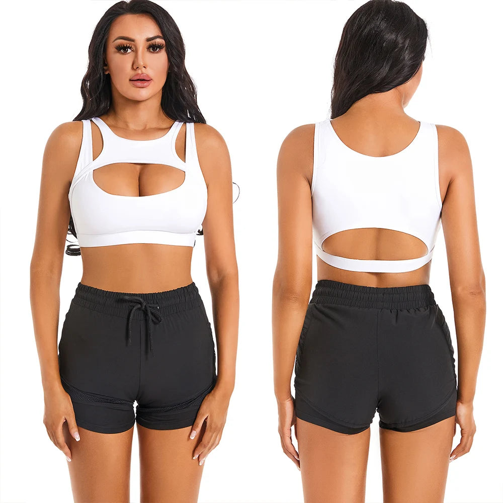 Nylon Elastane Sport Bra With Removable Cups — Black | KIMLUD
