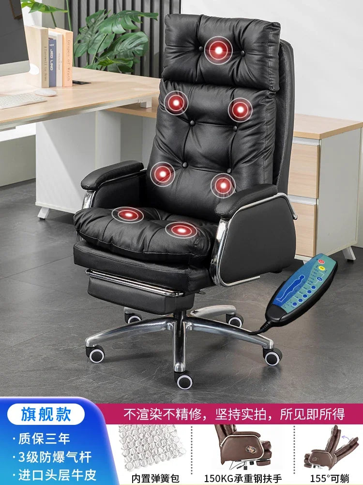 Leather Executive Chair — Tufted High-Back Recliner — Dark Brown | KIMLUD