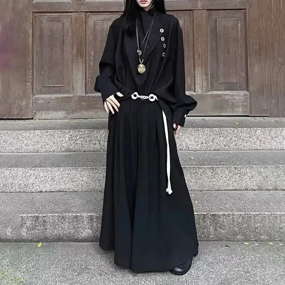 Gothic Dark Y2k Skirt Pants Genderless Japanese Harajuku Casual Outdoor Culottes Wide-Leg Pant Men'S Clothing Unisex (No String)