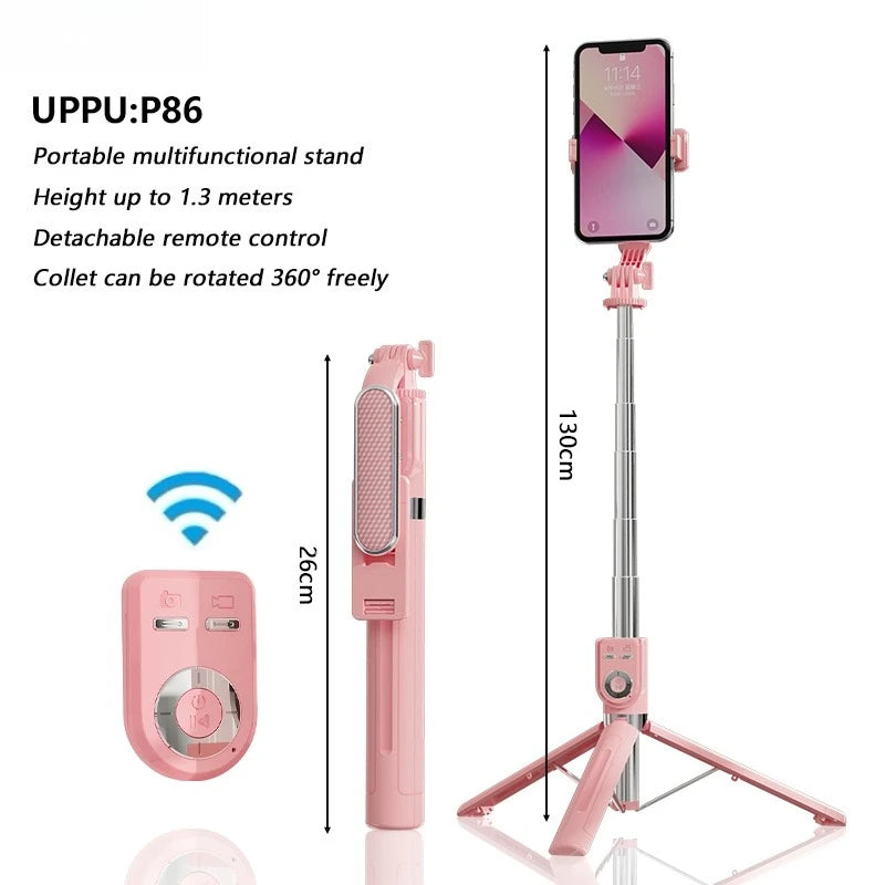 1.3m Portable Selfie Stick Retractable Tripod Phone Stand with Dual Fill Lights 360° Rotating Photography Live Streaming Devices