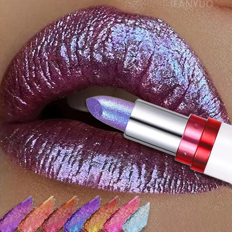 Metallic Lipstick Blue Purple Chameleon Lipstick Glitter Diamond Shimmer Color Changing Lip Gloss Pearl Shine Charming Makeup