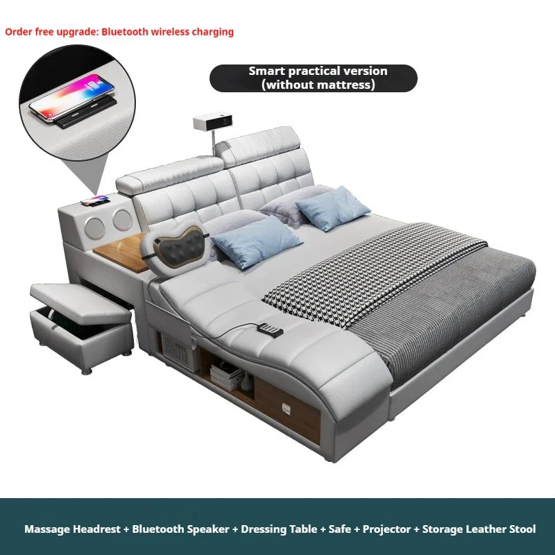 Modern Aesthetic Double Bed Multifonction Storage Salon King Double Bed Luxury Smart Lit Intelligent Multifonctions Furniture
