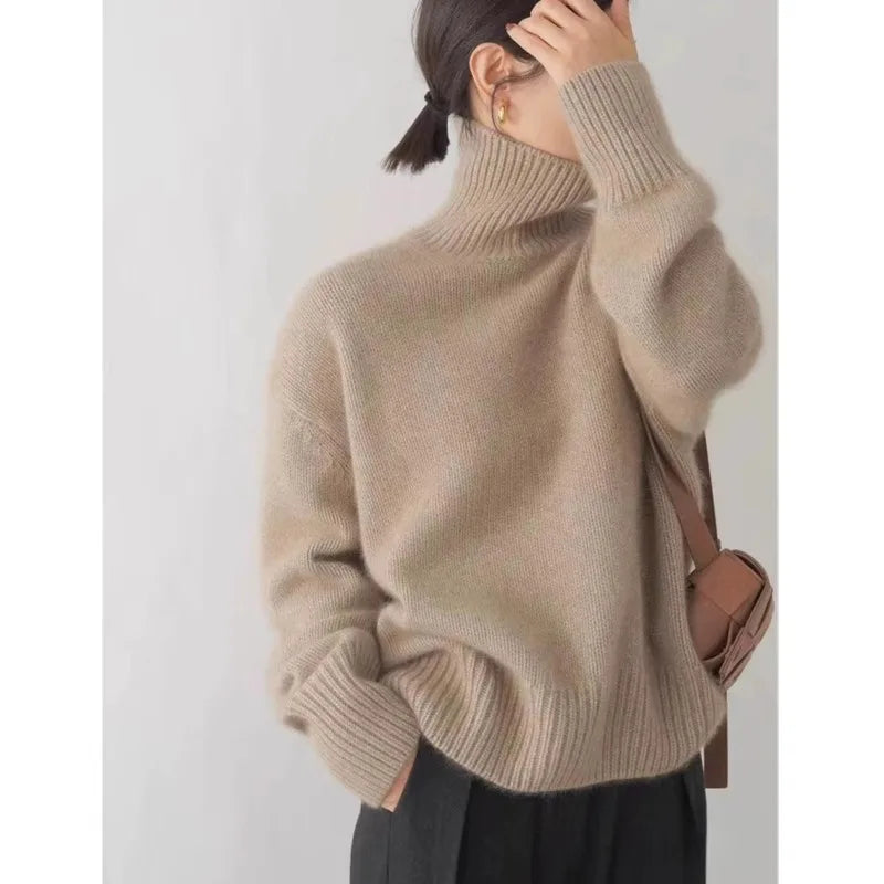 Turtleneck Sweater – High Neck – Cashmere – Loose Fit | KIMLUD