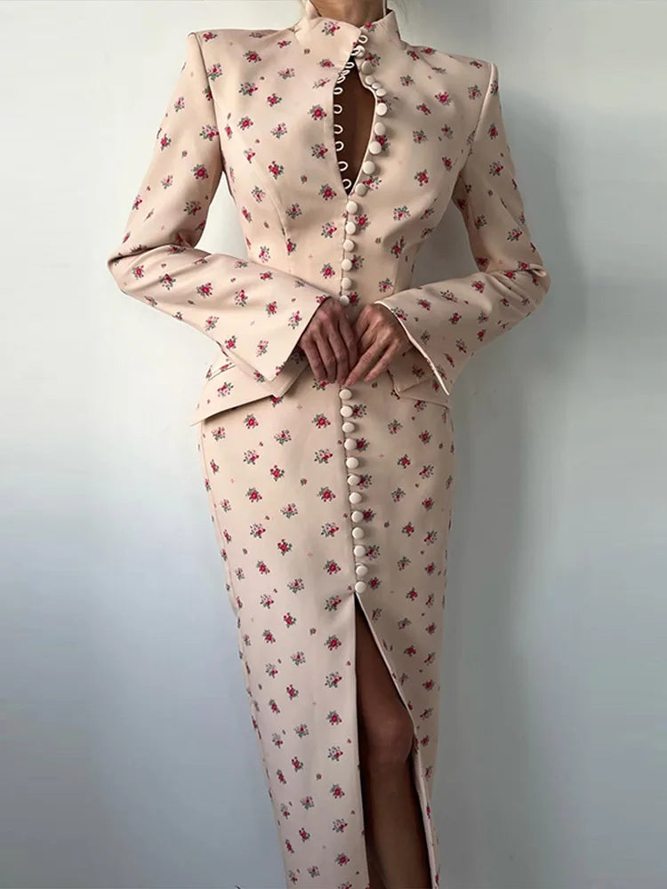 Elegant Cotton Floral Blazer Dress — Blush Pink | KIMLUD
