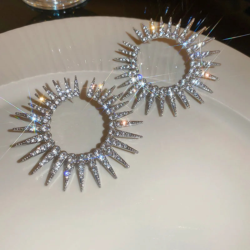 Crystal Statement Earrings Large Circle Flower Rhinestone — Crystal | KIMLUD